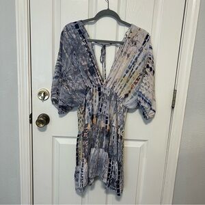 UMGEE Acid Wash Tie-Dye V-Neck Dress Tie Back Size Large